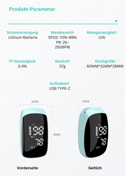 Professionelles Wiederaufladbares Pulsoximeter– Präzise Messung von SpO2 & Puls